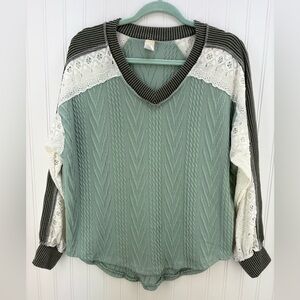 7th Ray Textured Knit Sweater in Sage Green Boho Small